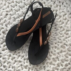 Ipanema Black Sandals with Bronze Details